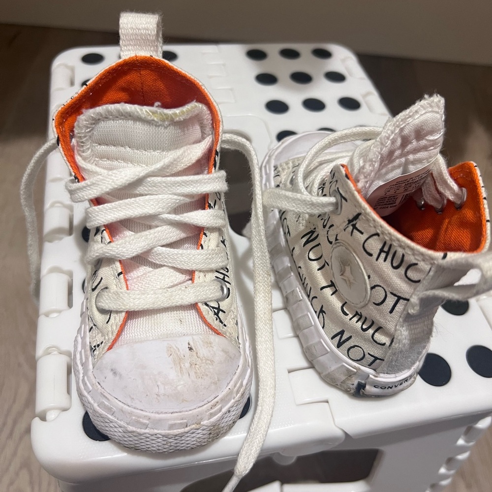 Converse Kids Sneakers in White with Orange Accents